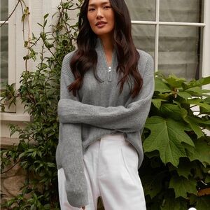 Jenni Kayne Cashmere Half Zip - Grey